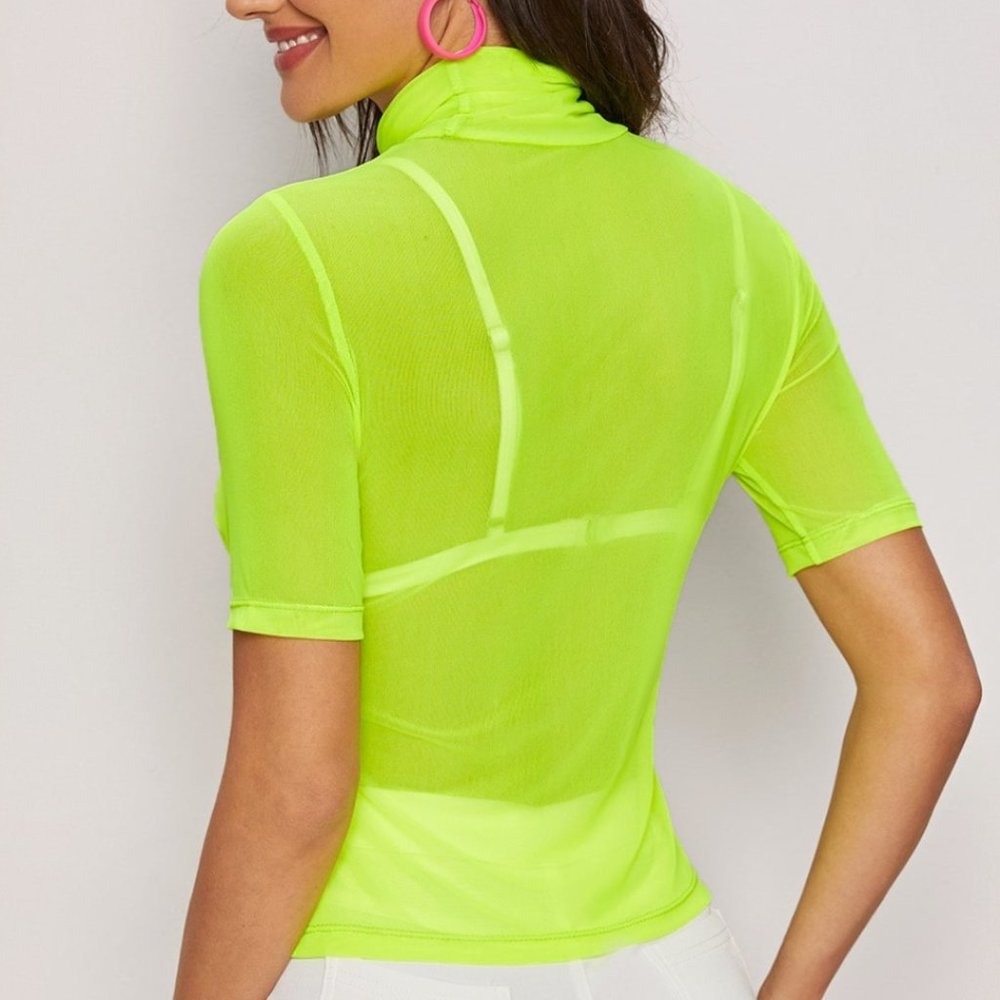 TOP Neon Lime Funnel Neck Sheer Mesh XL NWT! - Picture 3 of 3